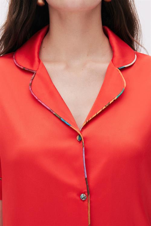 Colorex Satin Pomegranate Flower Color Short Pijama Set