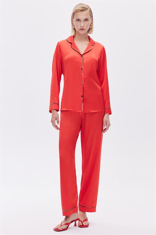 Colorex Satin Pomegranate Flower Color Long Pijama Set