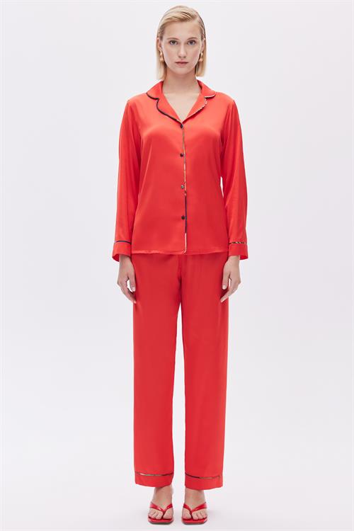 Colorex Satin Pomegranate Flower Color Long Pijama Set