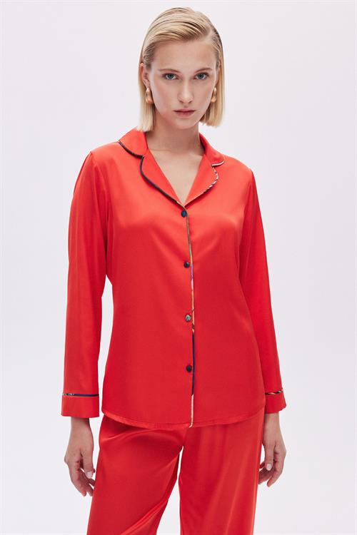 Colorex Satin Pomegranate Flower Color Long Pijama Set