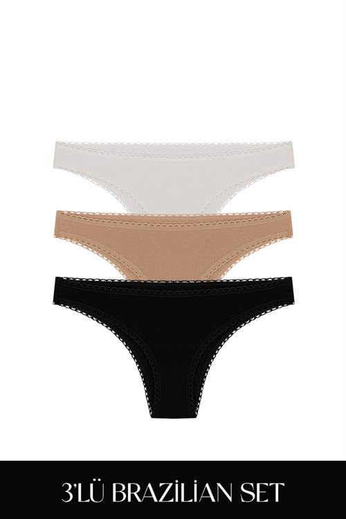 Cotvie 3 Renk ESK Pamuklu Brazillian 3lü Set Külot