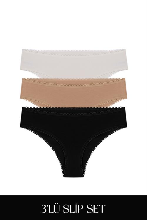 Cotvie 3 Renk ESK Pamuklu Slip 3lü Set Külot