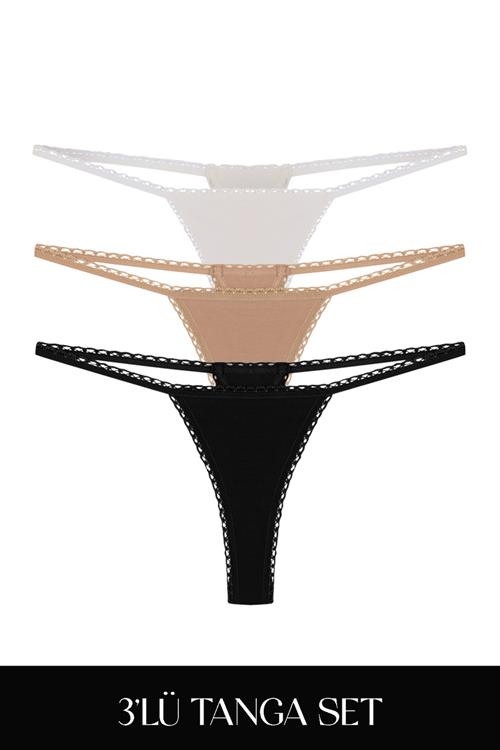 Cotvie 3 Renk ESK Pamuklu Tanga 3lü Set Külot