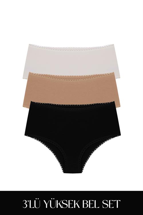 Cotvie 3 Renk ESK Pamuklu Yüksek Bel 3lü Set Külot