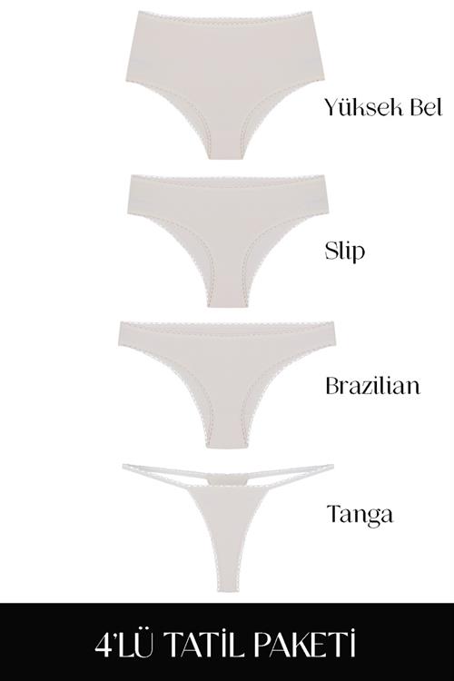 Cotvie Ekru Pamuklu 4lü Tatil Külot Seti