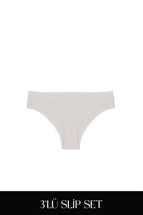 Cotvie Ekru Pamuklu Slip 3lü Set Külot