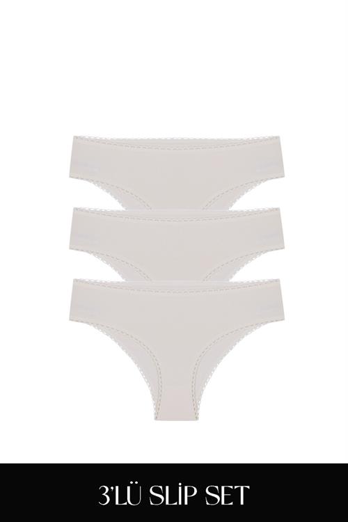Cotvie Ekru Pamuklu Slip 3lü Set Külot