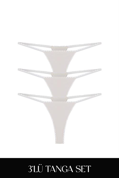 Cotvie Ekru Pamuklu Tanga 3lü Set Külot