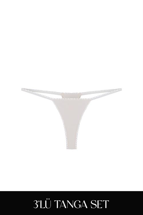 Cotvie Ekru Pamuklu Tanga 3lü Set Külot