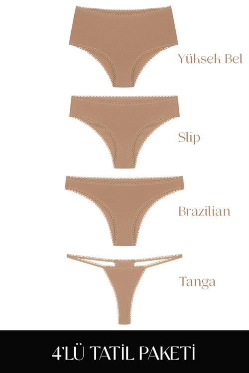 Cotvie Kahve Pamuklu 4lü Tatil Külot Seti