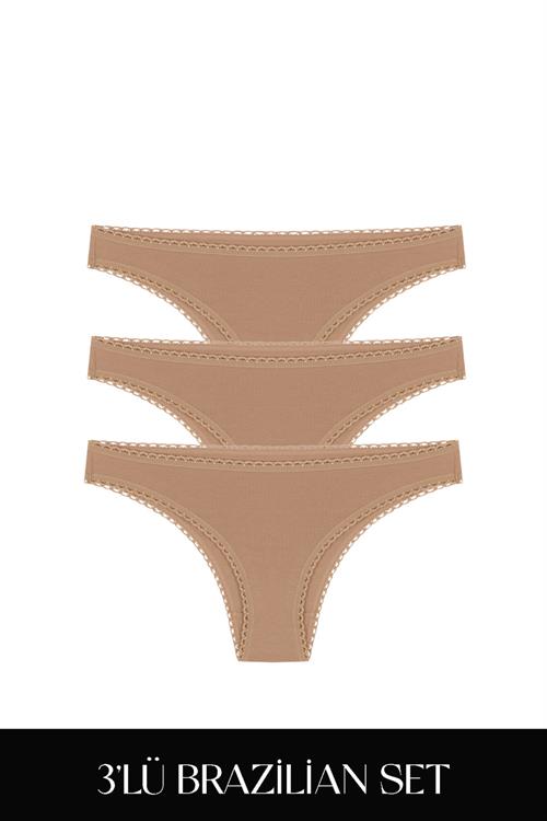 Cotvie Kahve Pamuklu Brazillian 3lü Set Külot