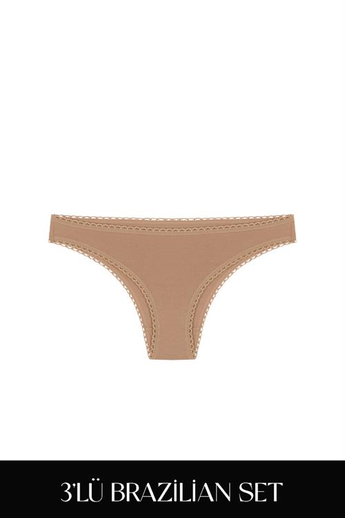 Cotvie Kahve Pamuklu Brazillian 3lü Set Külot
