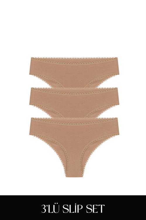 Cotvie Kahve Pamuklu Slip 3lü Set Külot