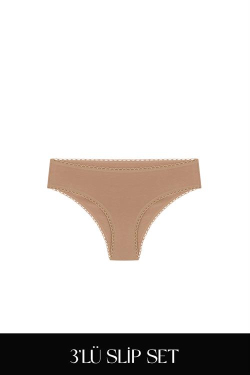 Cotvie Kahve Pamuklu Slip 3lü Set Külot