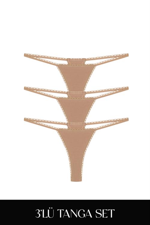 Cotvie Kahve Pamuklu Tanga 3lü Set Külot