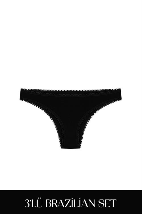 Cotvie Siyah Pamuklu 4lü Tatil Külot Seti