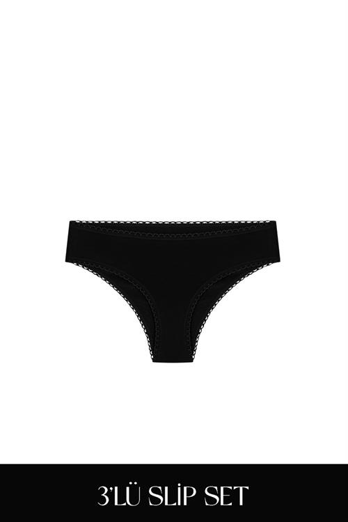 Cotvie Siyah Pamuklu Slip 3lü Set Külot