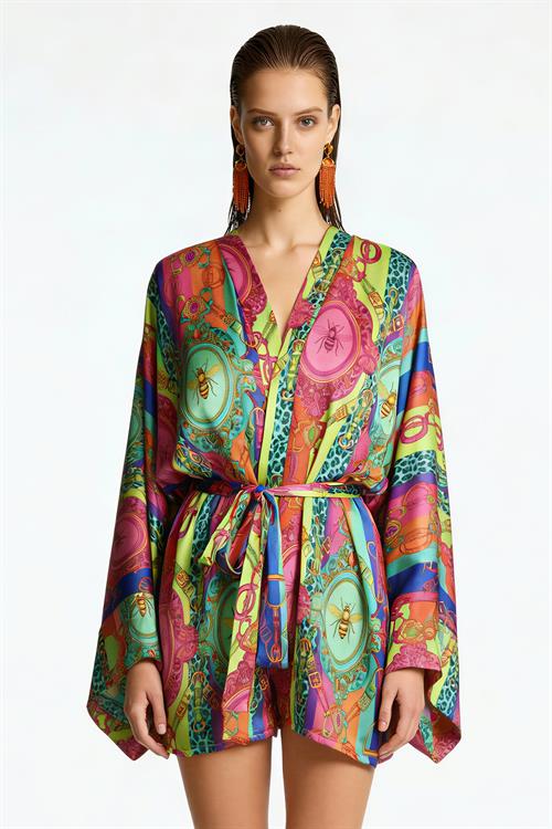 Fummee Melia Короткий атласный халат/кимоно