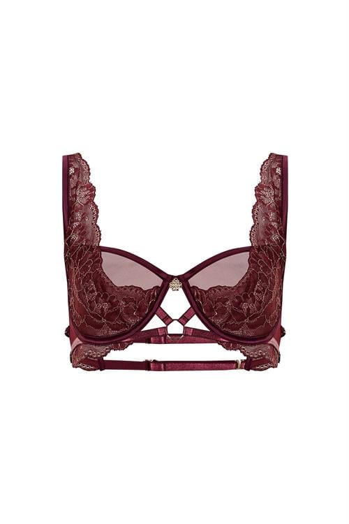 desarae Lace tulle Bordeaux balconette bra