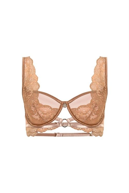 Desarae Kahve Dantelli Tül Balconette Sütyen