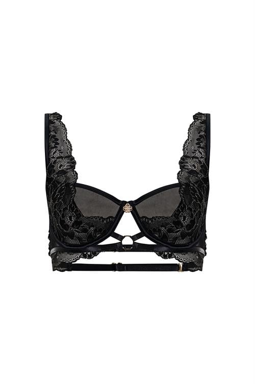 Desarae Siyah Dantelli Tül Balconette Sütyen