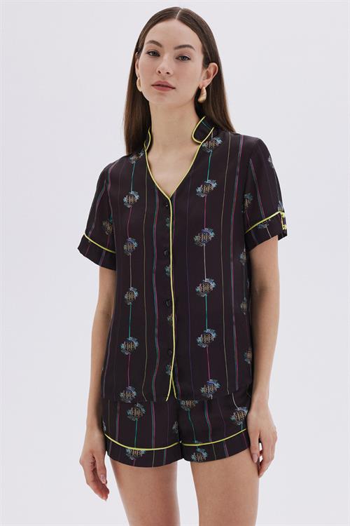 Elucious Patterned Satin Short Pijama Set