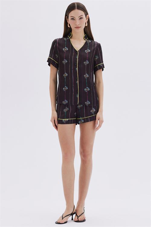 Elucious Patterned Satin Short Pijama Set