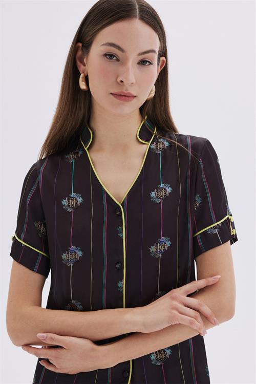 Elucious Patterned Satin Short Pijama Set