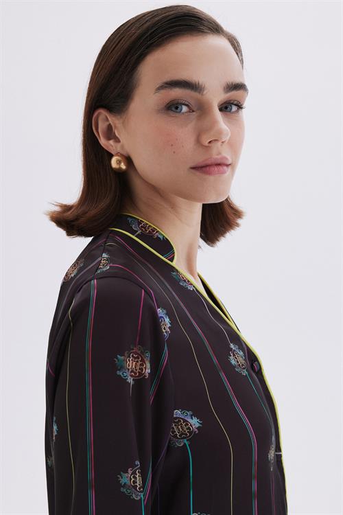 Elucious Patterned Satin Long Pijama Set