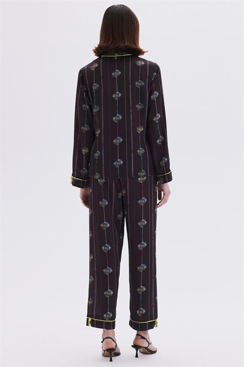 Elucious Patterned Satin Long Pijama Set