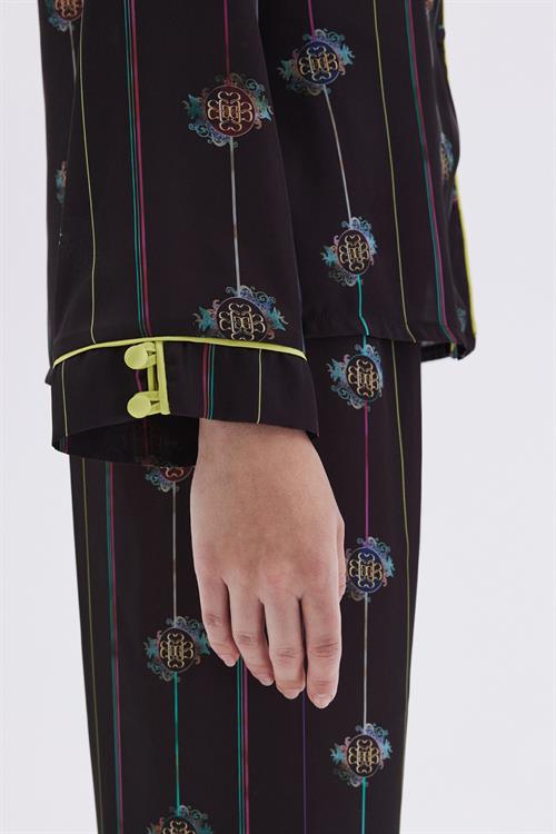 Elucious Patterned Satin Long Pijama Set