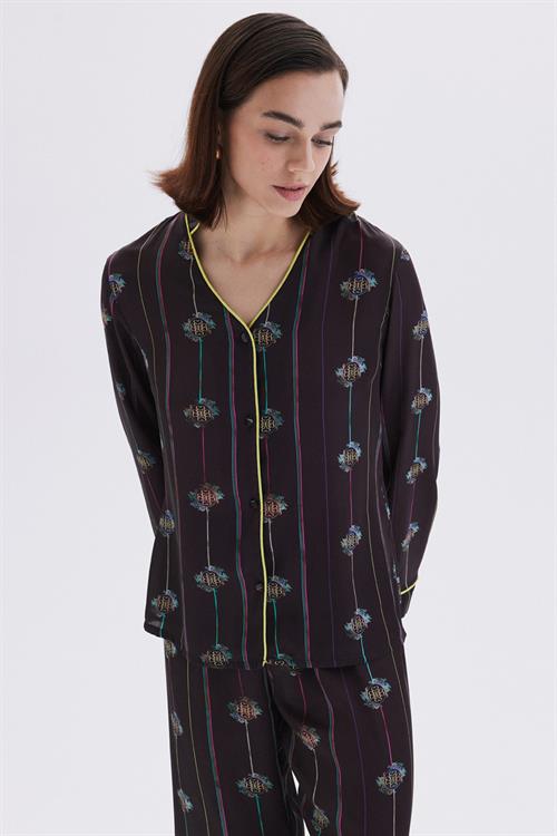 Elucious Patterned Satin Long Pijama Set