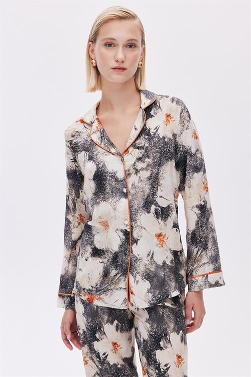 Elly Patterned Viscose Long Pijama Set