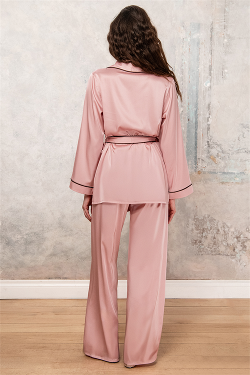 Пижамный комплект Chiara Rose Pink из длинного атласа с накидкой