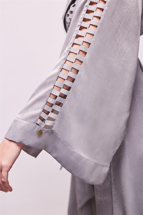 Frank Grogren Detailed Satin Grey Morning Gown / Kimono