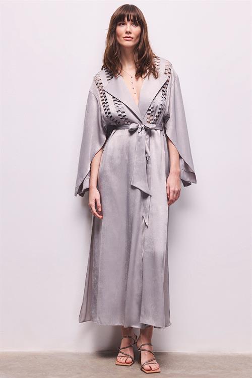 Frank Grogren Detailed Satin Grey Morning Gown / Kimono