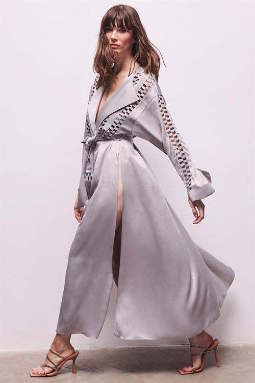 Frank Grogren Detailed Satin Grey Morning Gown / Kimono