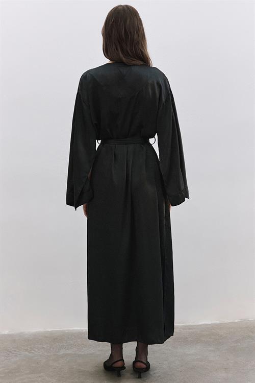 Frank Grogren Detailed Satin Black Morning Gown / Kimono