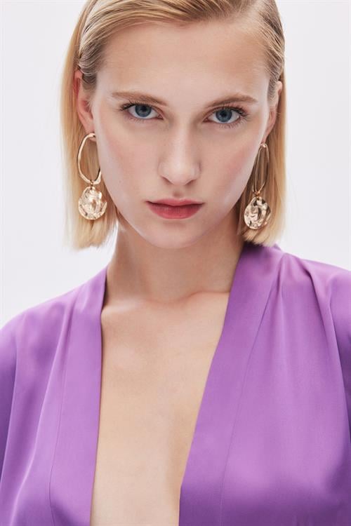 Frappant Eflatun Uzun Saten Sabahlık / Kimono