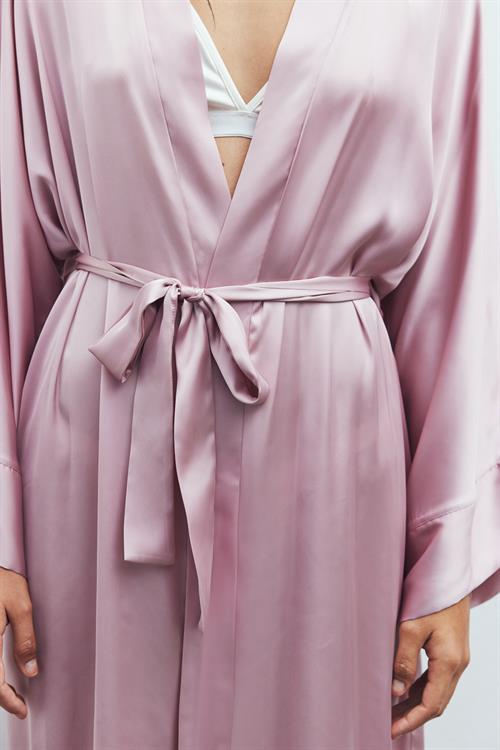 Frappant Gül Kurusu Uzun Saten Sabahlık / Kimono