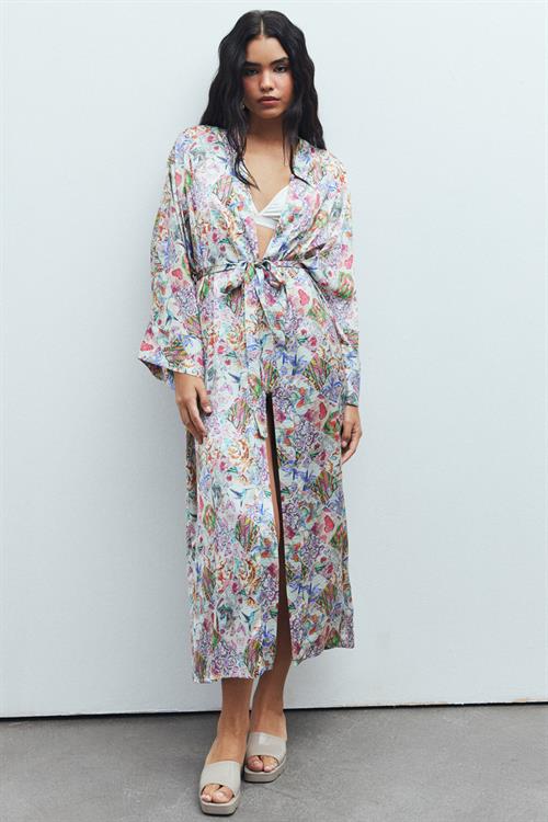 Frappant Petit Desenli Uzun Saten Sabahlık / Kimono