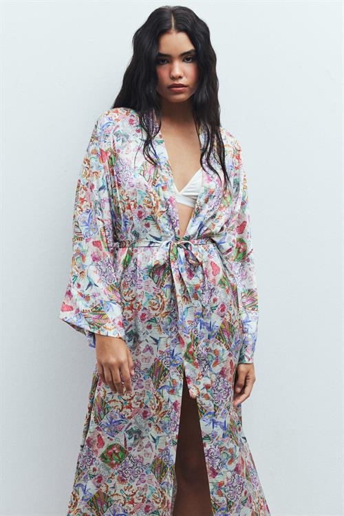 Frappant Petit Desenli Uzun Saten Sabahlık / Kimono