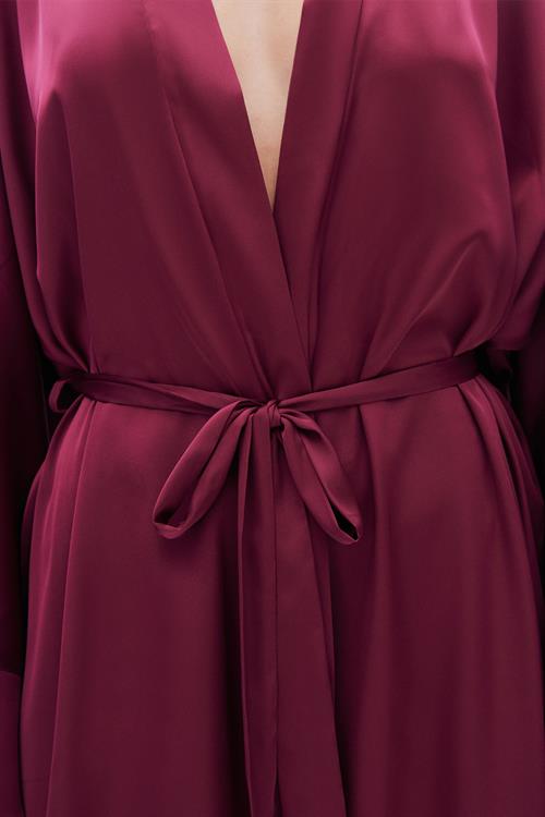 Fumée Bordo Kısa Saten Sabahlık / Kimono