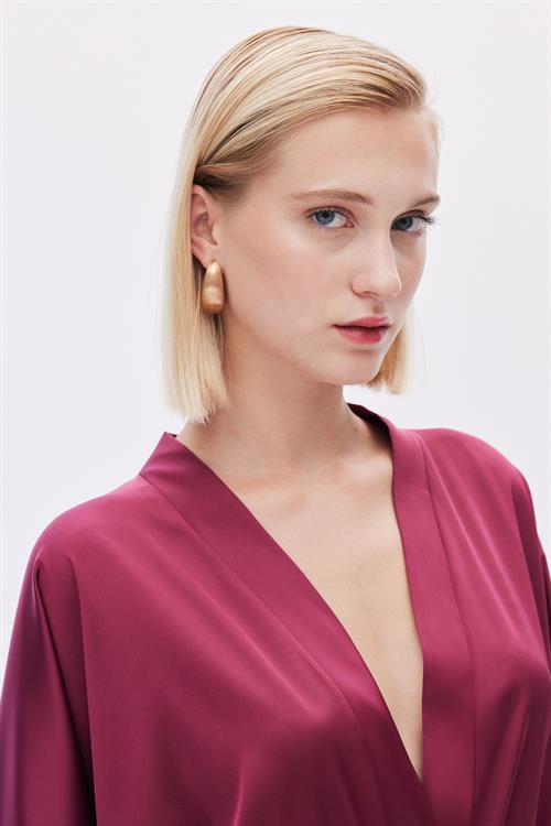 Fumée Bordo Kısa Saten Sabahlık / Kimono