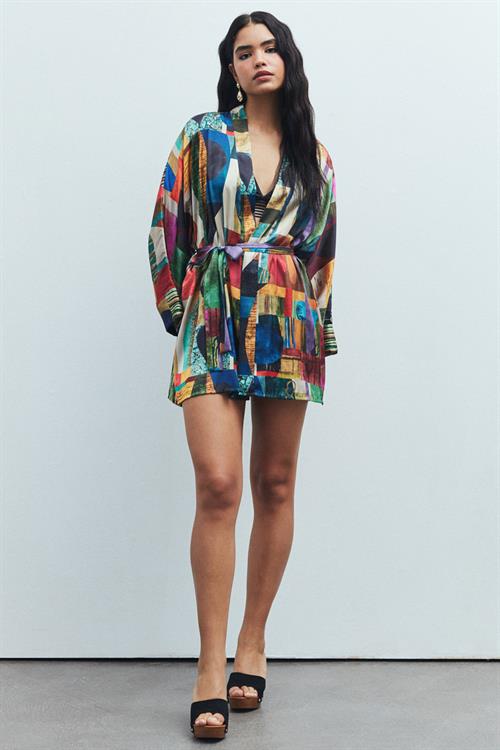 Fumée Coloré Desenli Kısa Saten Sabahlık / Kimono