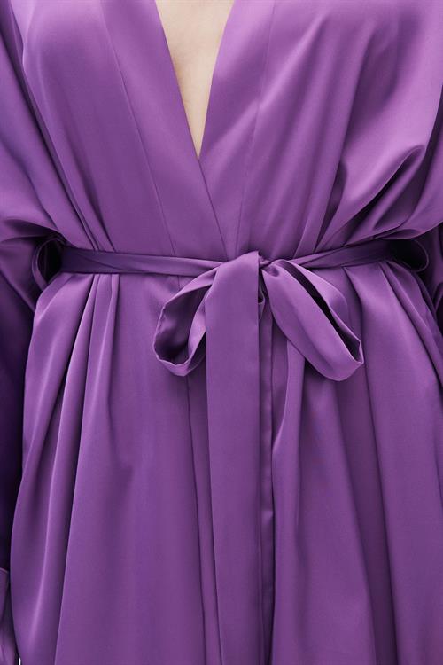 Fumée Eflatun Kısa Saten Sabahlık / Kimono