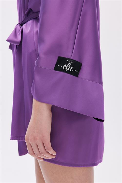 Fumée Eflatun Kısa Saten Sabahlık / Kimono