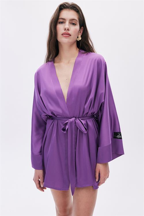 Fumée Eflatun Kısa Saten Sabahlık / Kimono