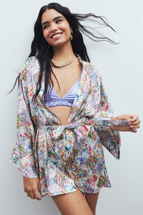 Fumée Petit Desenli Kısa Saten Sabahlık / Kimono