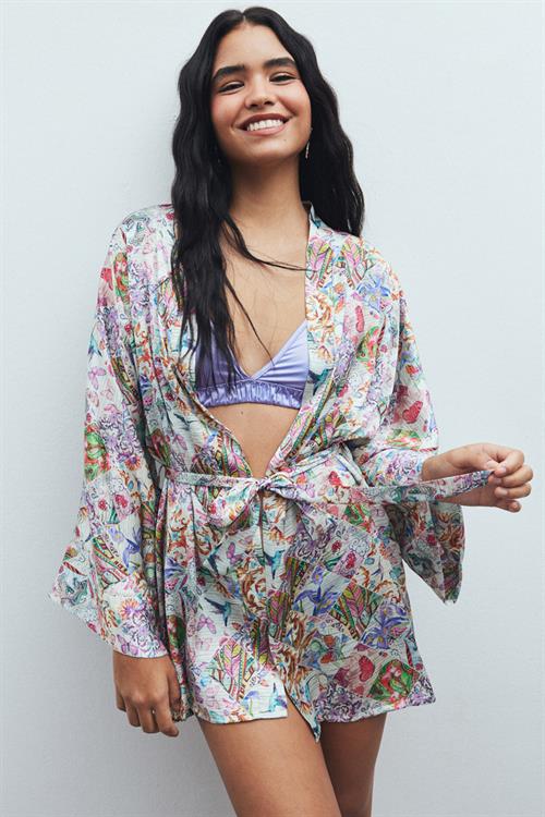 Fumée Petit Desenli Kısa Saten Sabahlık / Kimono